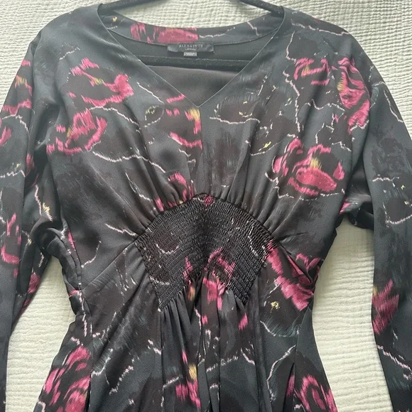 Brand New All Saints Black and Pink Floral Dress - Picture 6 of 8